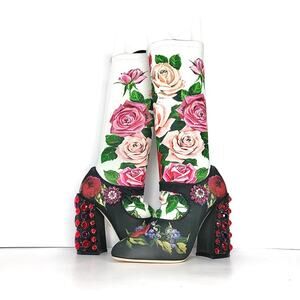 NIB Dolce & Gabbana Crystal Embellished Floral Maryjane Sock Boots 37